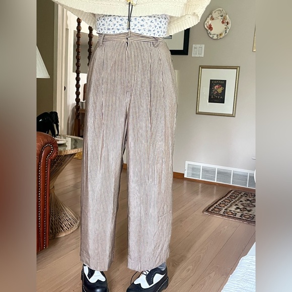 Vintage Linda Allard Ellen Tracy SIZE 6 Trousers Silk High Waist Wide Leg Stripe - Picture 3 of 12
